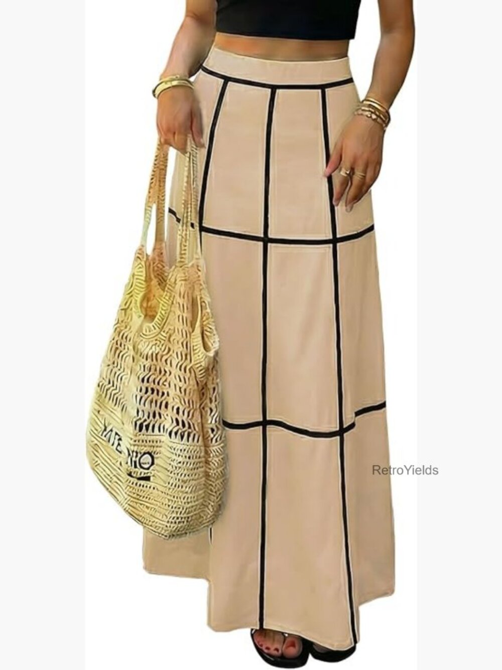 Faux Linen High Waist Maxi Skirt with Pockets Boho Flowy Beach Vacation